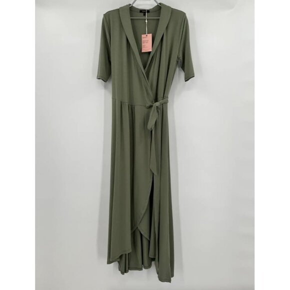 Quince Dresses & Skirts - Quince Women’s Sage Green Tencel Jersey Wrap Dress Midi sz S NWT Short Sleeve